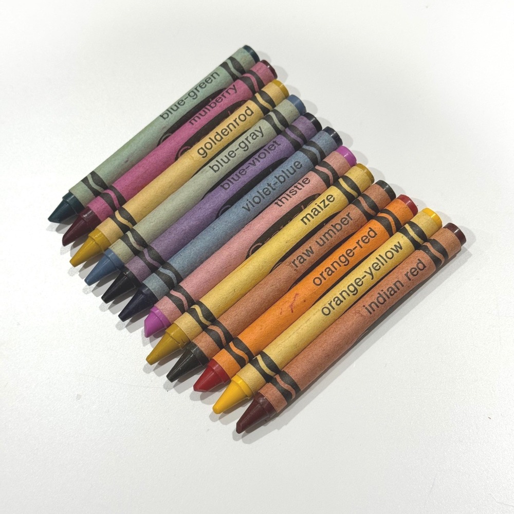 Vtg Crayola Crayons Set of 12 Retired Colors Maize Raw Umber Thistle Indian Red
